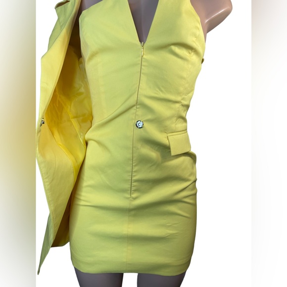 Blazer dress with one shoulder yellow unique piece size small - Picture 9 of 14